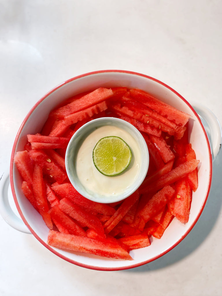 Watermelon Fries with Coconut Jalapeno Lime Dip